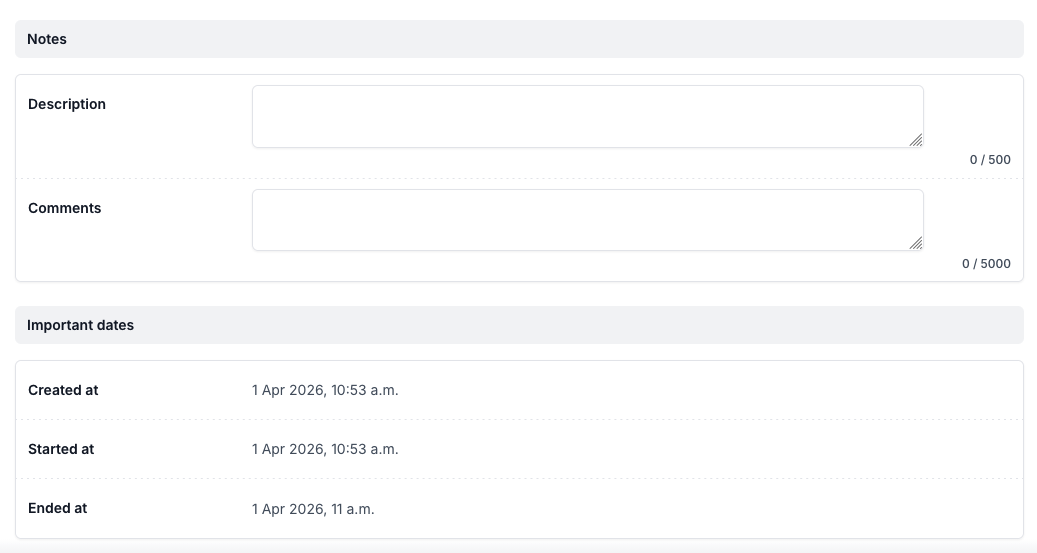 Migration notes panel with Description and Comments fields