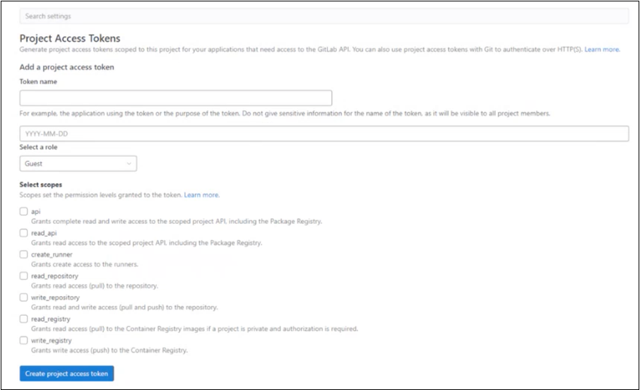 Creating a GitLab access token