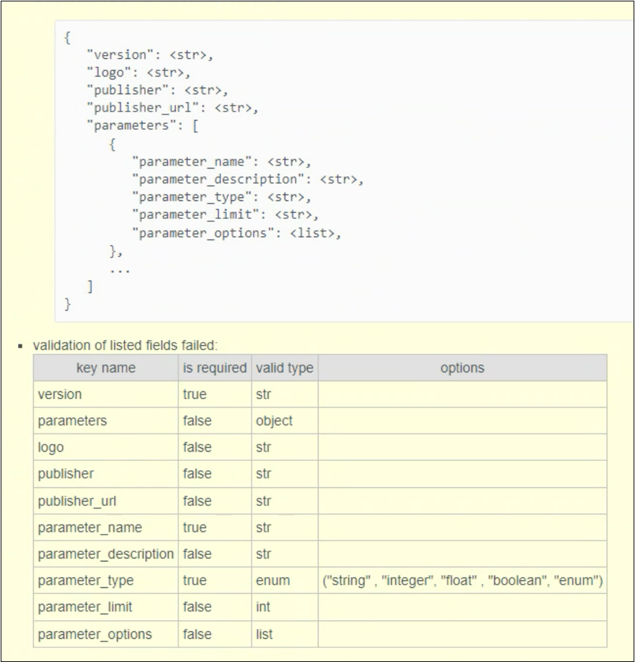 Parameter definitions within config.json