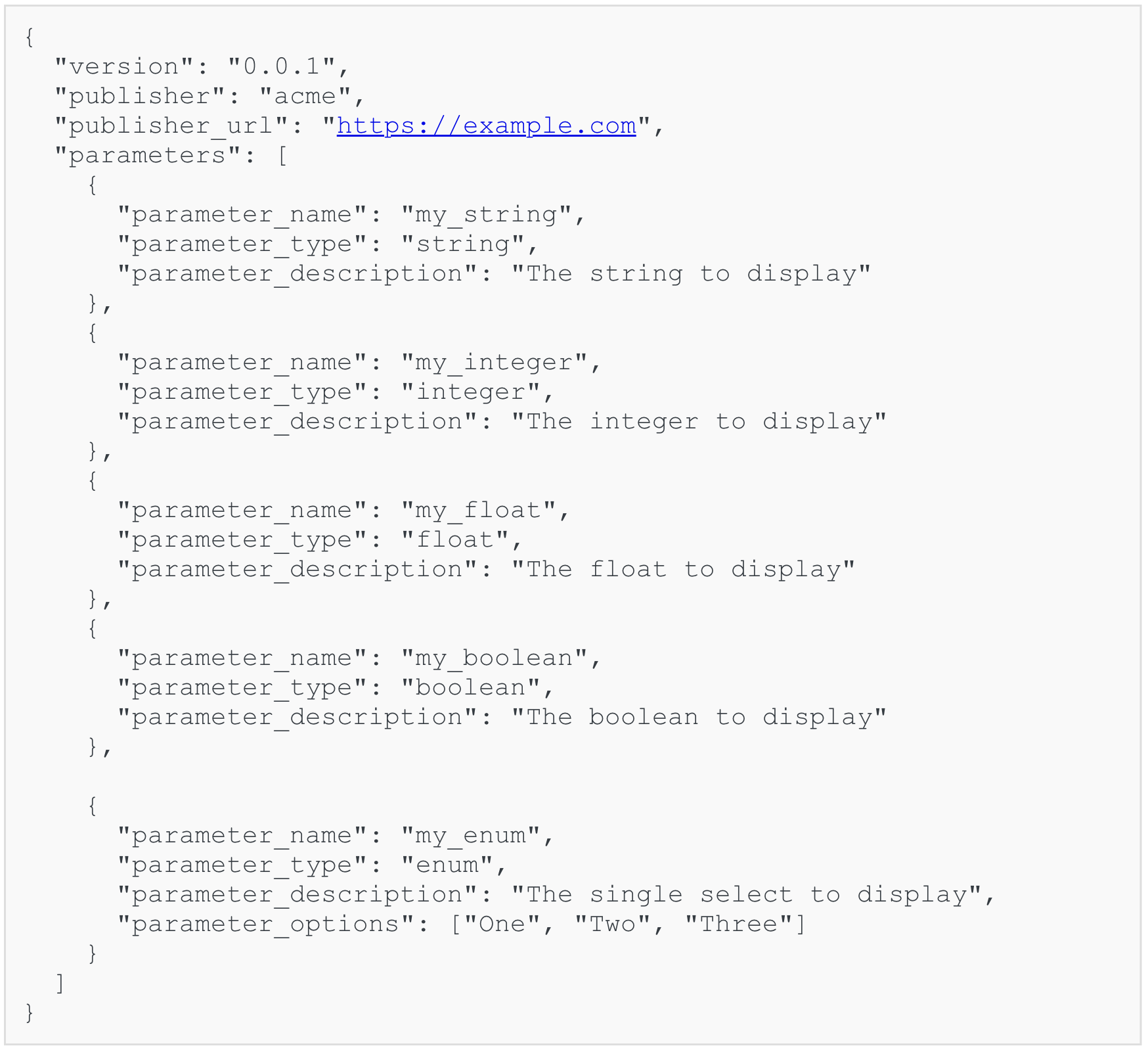 Example enum parameter configuration