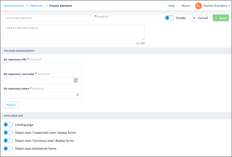 Create Element page