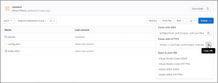 Copying the repository HTTPS URL from GitLab