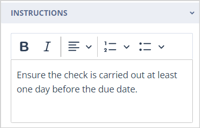 Instructions field shown during manual Task creation