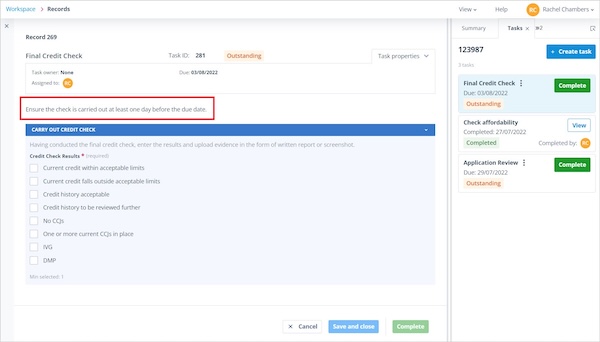Task completion screen showing manually entered instructions