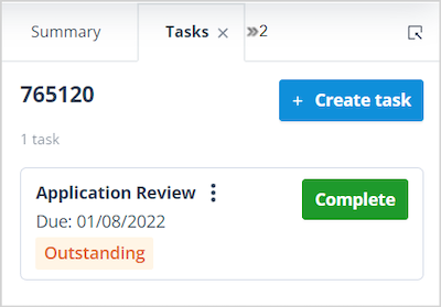Newly created Task displayed as a tile on the Tasks tab