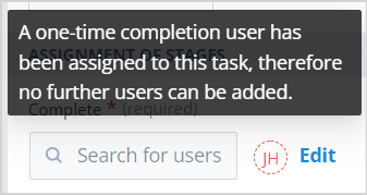 Tooltip explaining that no additional users can be selected