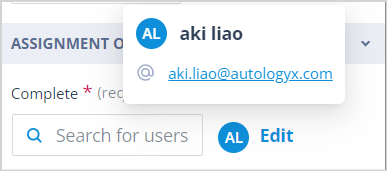 Selected users displayed as avatars beside the Complete field