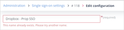 Validation error shown when a duplicate configuration name is entered