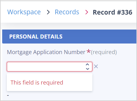 Validation warning displayed when a required field is left blank