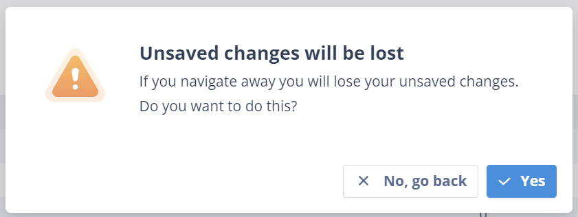 Warning modal shown when cancelling unsaved column configuration changes