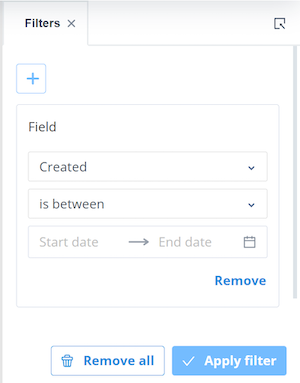 Filter editor showing from and to date fields