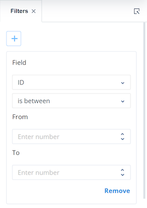 Filter editor showing from and to number fields