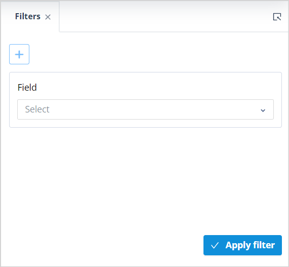Filter editor panel prompting the user to select a field