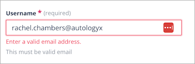 Error shown when an email address is in an unrecognised format