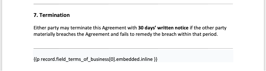 Terms merge field