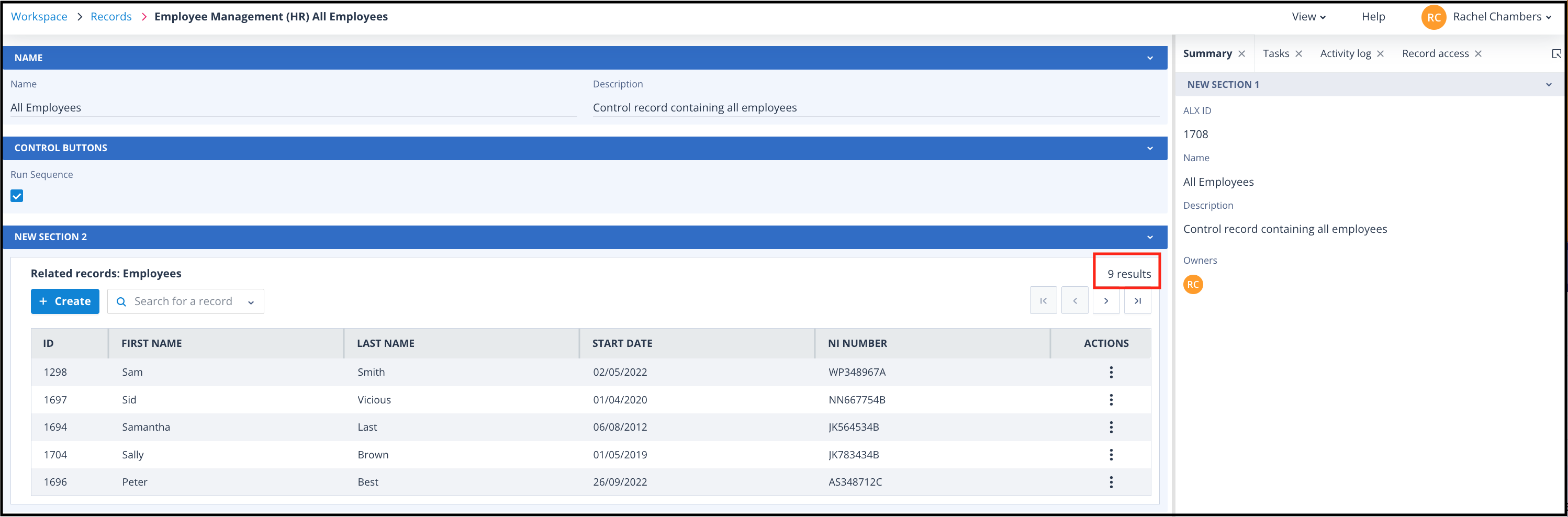 Parent record showing child Employee records