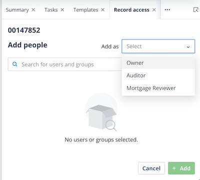 Record Access tab showing the Give access button