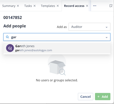 Add people panel displayed after clicking Give access