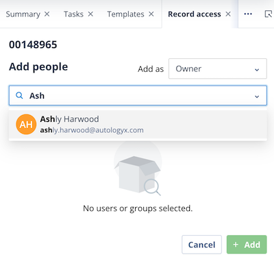Add people panel with Owner selected in the Add as dropdown