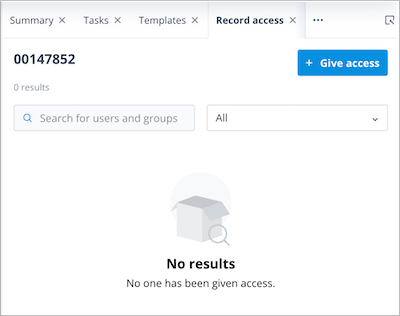 Record Access tab showing a record with no Owner or Assignees