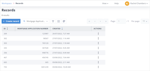 Default Records list showing Object records for the selected Object class