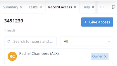 Record access tab showing Object record Owners and Assignees