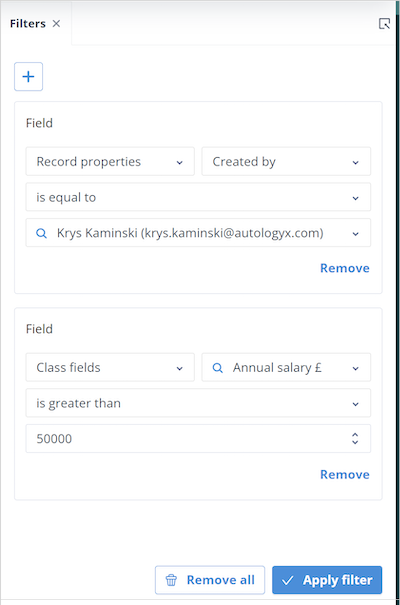 Filtered Records list showing matching results