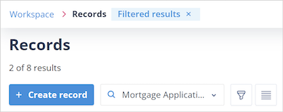 Records list page navigation showing the Filtered results control