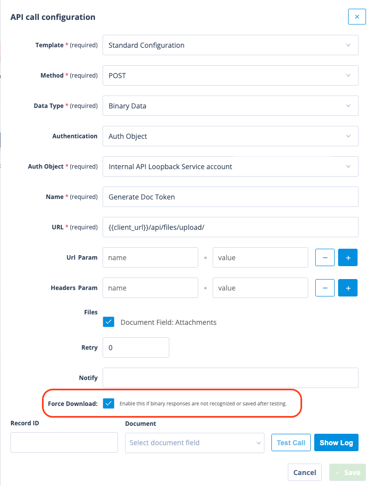 Force Download option in the API Call actor configuration