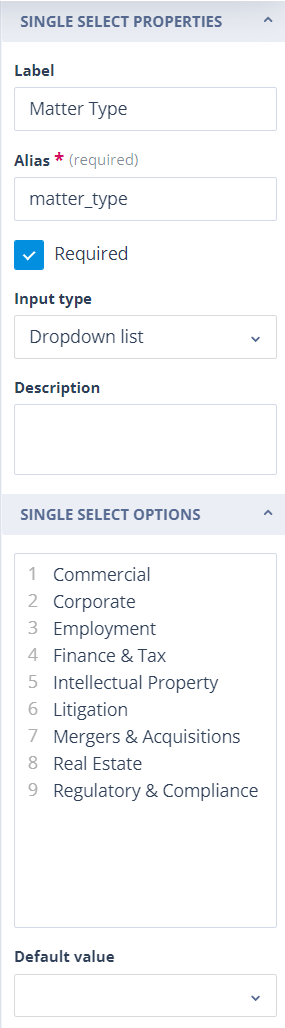 Single select options displayed as radio buttons