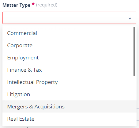 Single select options displayed as a dropdown list