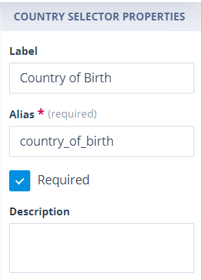 Country selector dropdown displayed on a Task form