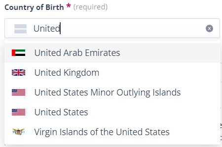 Country selector field configuration settings