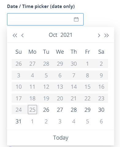 Date picker field displayed with a calendar widget