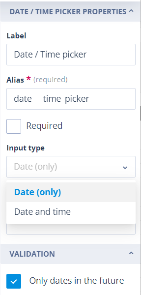 Date and time picker field displayed on a Task form