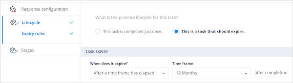 Tasks list showing the Expiry Date column