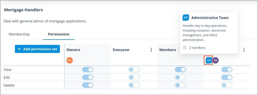 User Group avatar displayed within a permission set