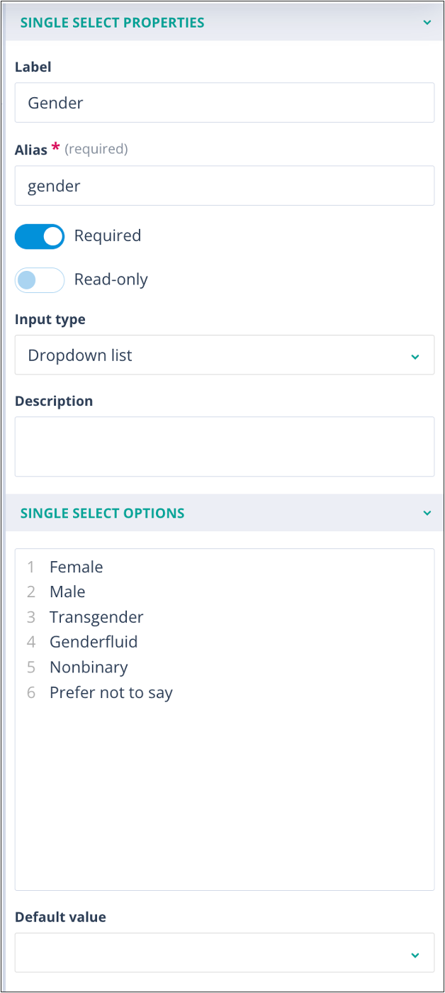 Gender field options used in conditional logic