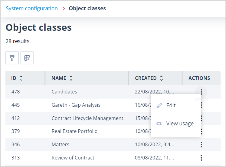 Object Classes list visible when Edit permission is enabled