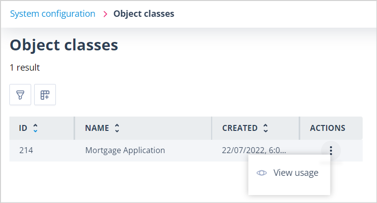Object Classes list restricted to permitted Object Classes