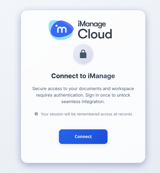 iManage Cloud connection modal